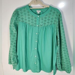 JCrew Green Eyelet Women's Top, Size XXL, NWT